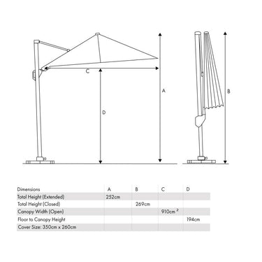Platinum - Challenger T2 3.5 x 2.6m Rectangular Taupe Free Arm Parasol