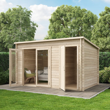 Store More - Darton Pent Log Cabin Summerhouse with Side Store - 12ft x 8ft