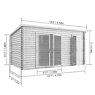 Store More - Darton Pent Log Cabin Summerhouse with Side Store - 14ft x 8ft