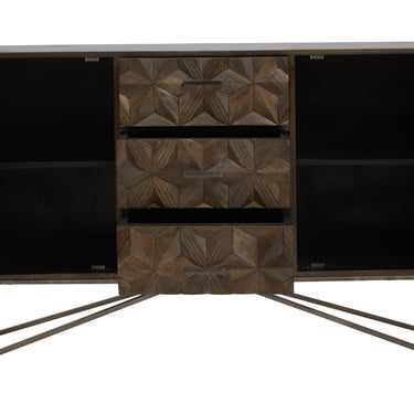 Swarna sideboard. Mango wood geometric floral cabinet.