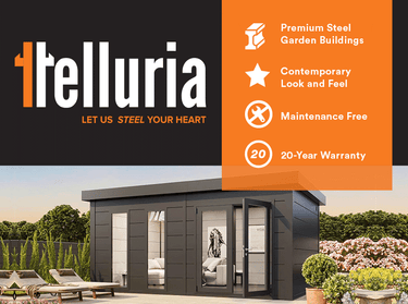 Telluria - Eleganto Premier plus steel garden room. 5.4 x 3.6m. Outdoor living.