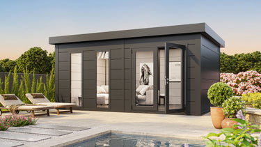 Telluria - Luminato steel garden room. 5.4 x 3.6m. Outdoor living.
